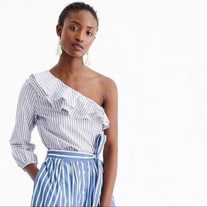 NWOT J Crew Striped One-Shoulder Ruffle Top